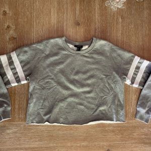 Gray Cropped Sweatshirt With White Stripe